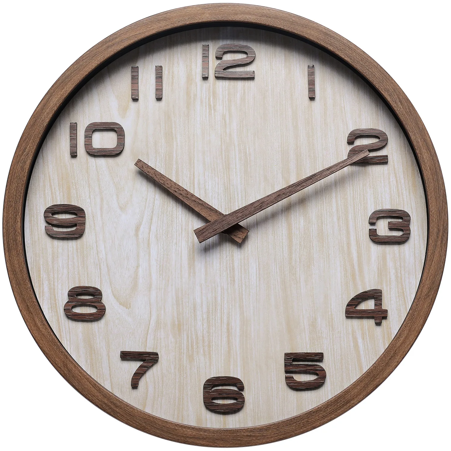 Klassische Wanduhr mit Holzmaserung und Rand, 30,5 cm, digitale 3D-Wanduhr