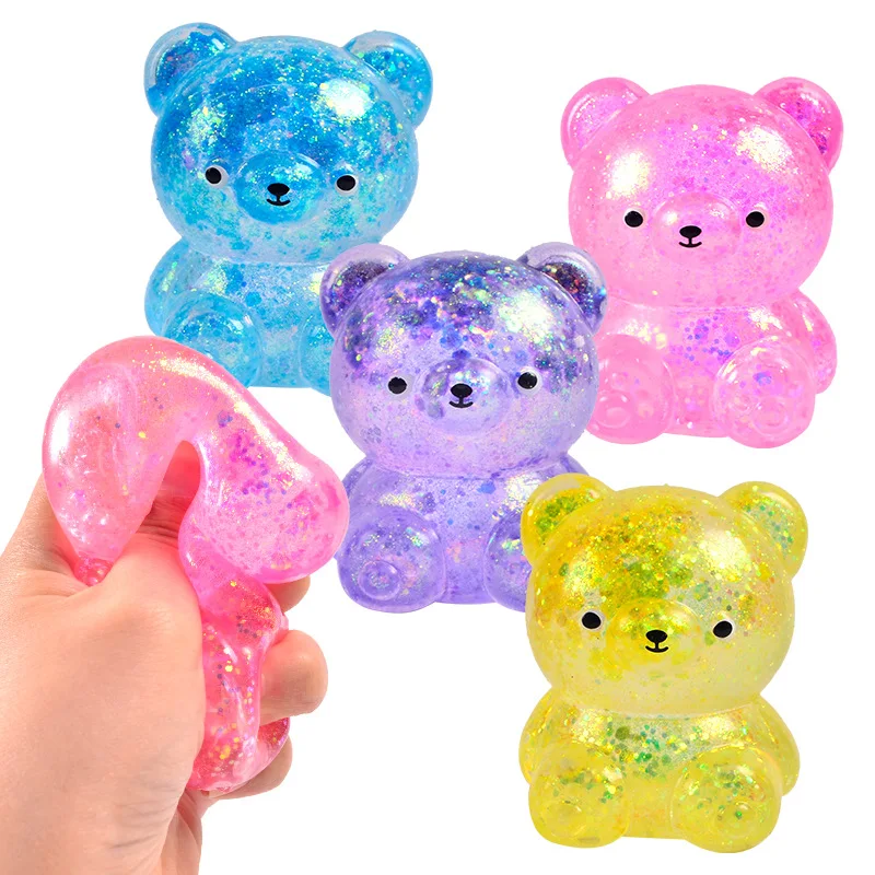 Fidget Bear Toy Squishys Glitter Gummy Bear Small Cute Animal Anti Stress Fidget Splat Decompressions Vent Squeeze Toy 2026 New