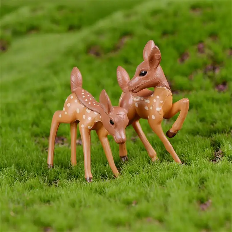 Set Artificial Mini Sika Deer Fairy Garden Miniatures Gnomes Moss Terrariums Resin Crafts Figurines For Home Decoration D3