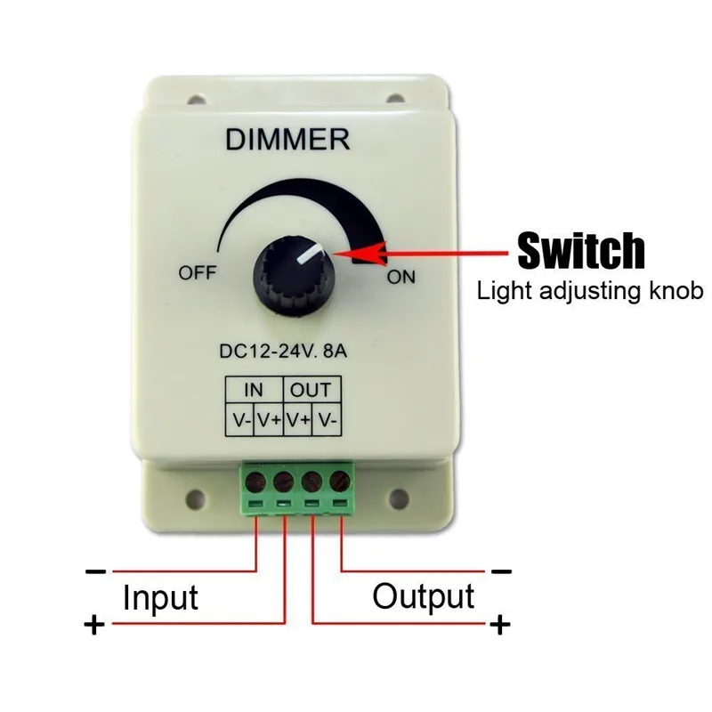 1PC Manuale PWM Dimmer Manopola Interruttore Regolabile Regolatore di Luminosità per Striscia LED Nastro DC 12V-24V 8A Corrente di Uscita