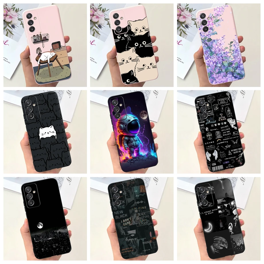 For Samsung Galaxy A82 Case Matte Silicone Soft Coque Camera Protection Back Cover For Samsung Quantum 2 Cover Black Cat Cartoon