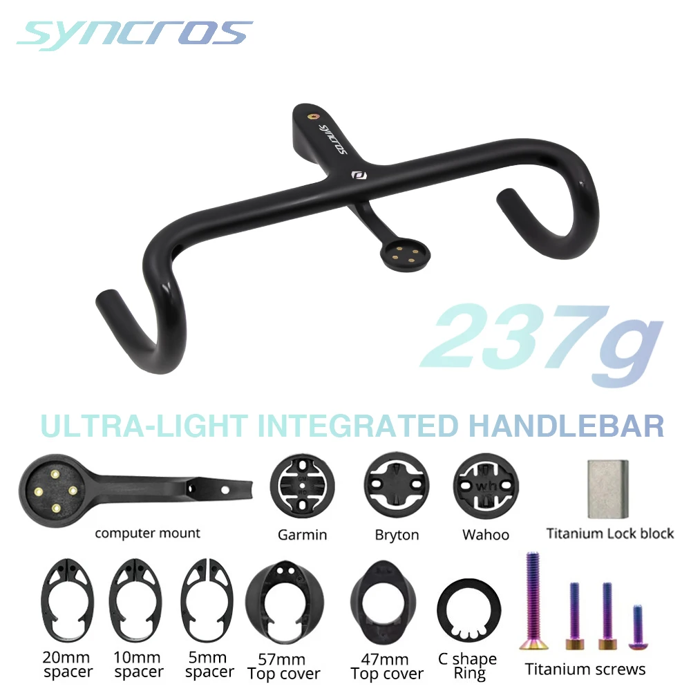 

Syncros Ultra-Light 237g Road Bike Cockpit Full Carbon Fiber Internal Cables Integrated Bike Handlebar Fits 360-440mm With Mount