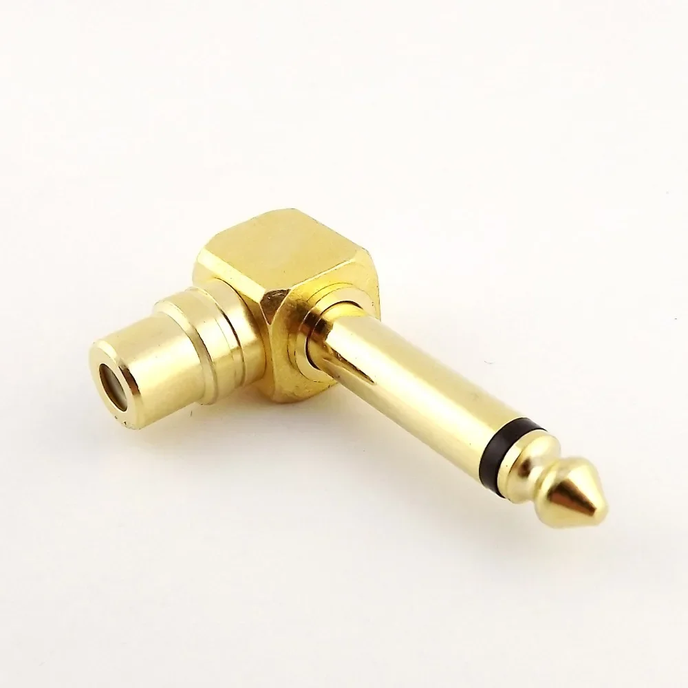 1 szt. Złota miedź RCA Phono żeńskie do 6,35 mm 1/4 "męskie Mono kątowe prawdziwe słuchawki audio gitara złącze adaptera mikrofonu — zdjęcie produktu 7