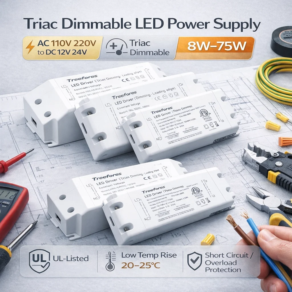 

Dimmable Lighting Transformer Triac Driver Adapter 8W 15W 25W 50W 75W AC 110V 220V to DC 12V 24 Voltage Regulator