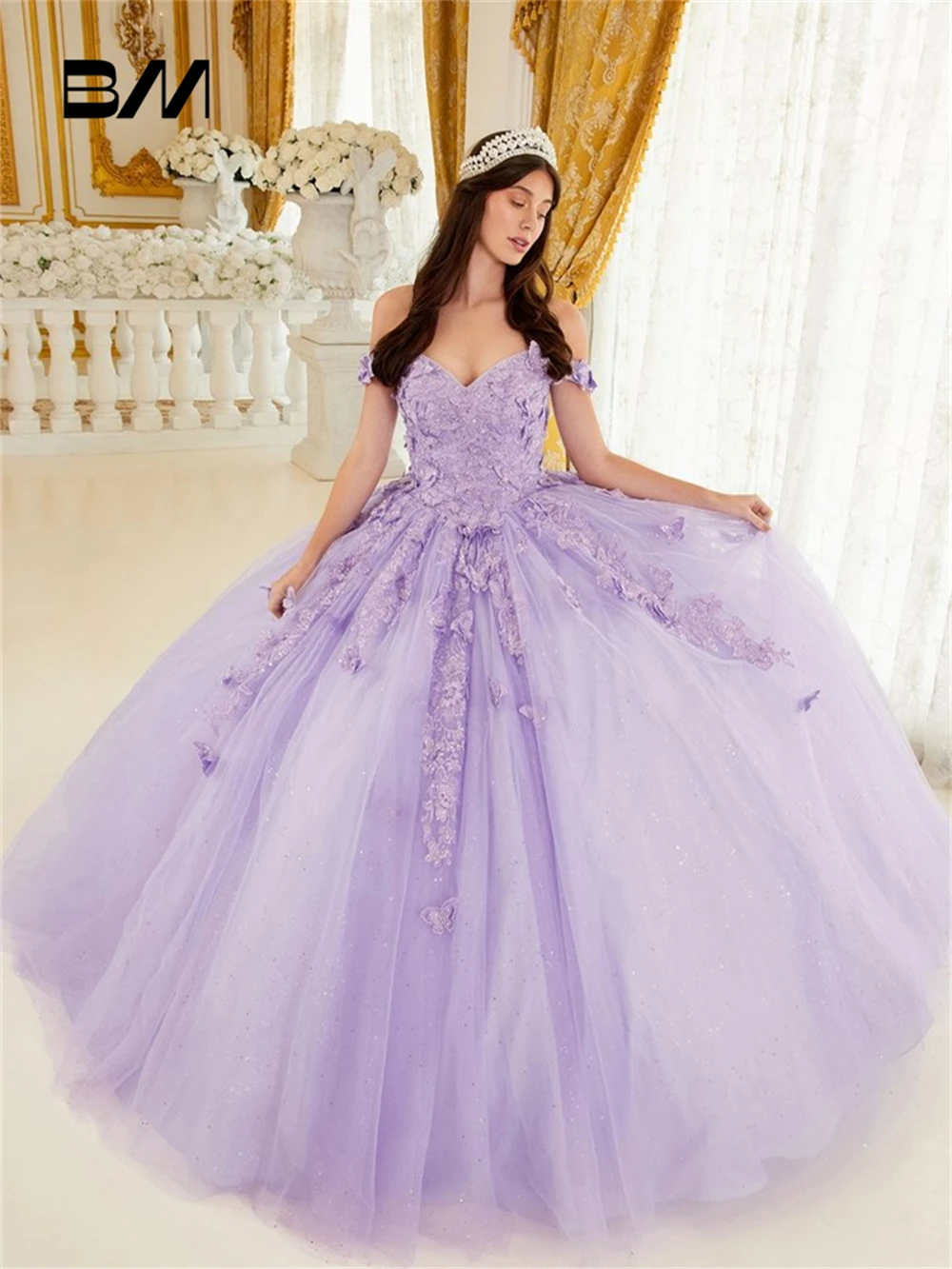 

Beaded Lilac Sweet 15 16 Dress, Off Shoulder, Ball Gown, Sweep Train, Customizable Quinceanera Dresses 2024