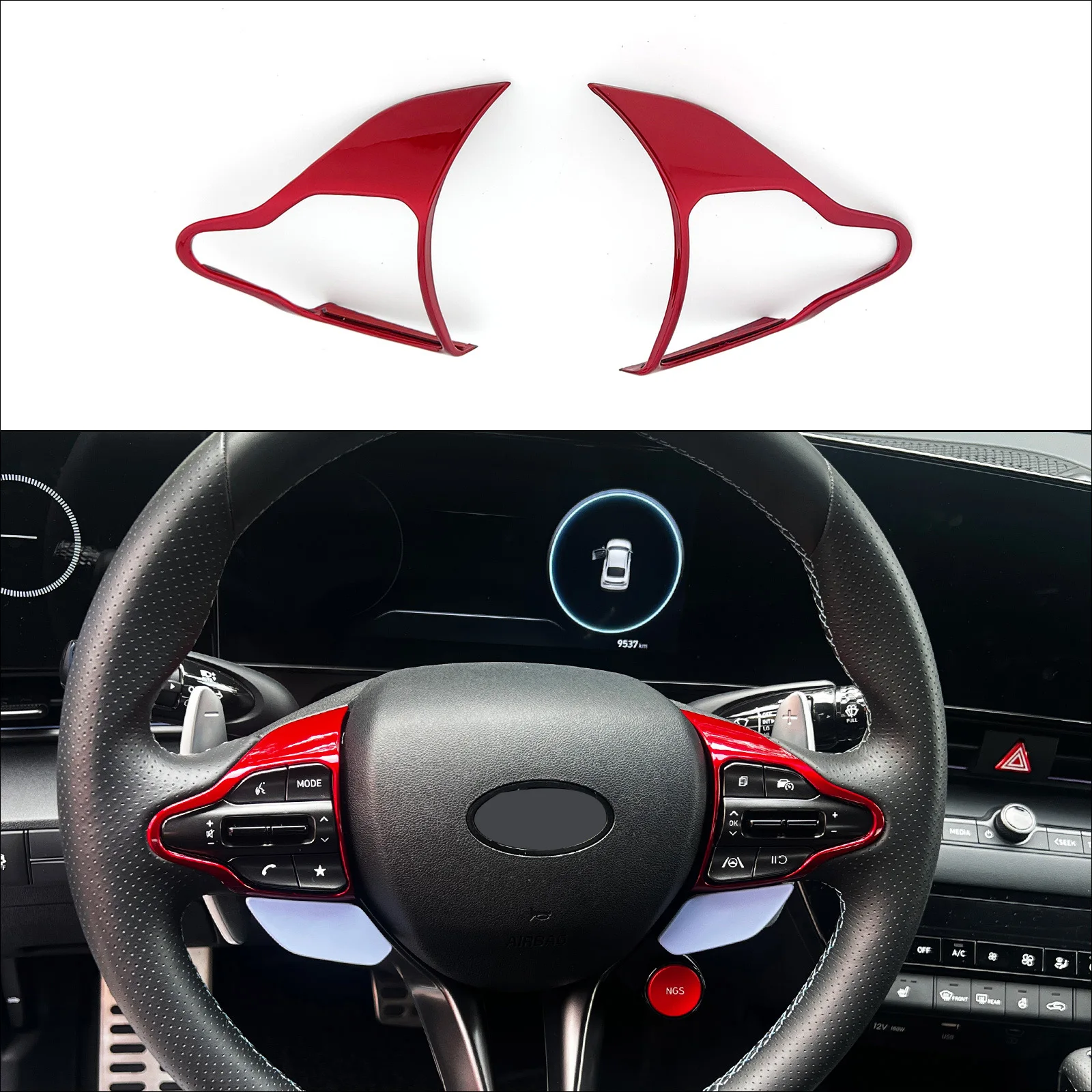 Akcesoria do wnętrza samochodu w stylu włókna węglowego rama kierownicy wykończenie Hyundai Veloster N 2019-2023 Kona N i30N