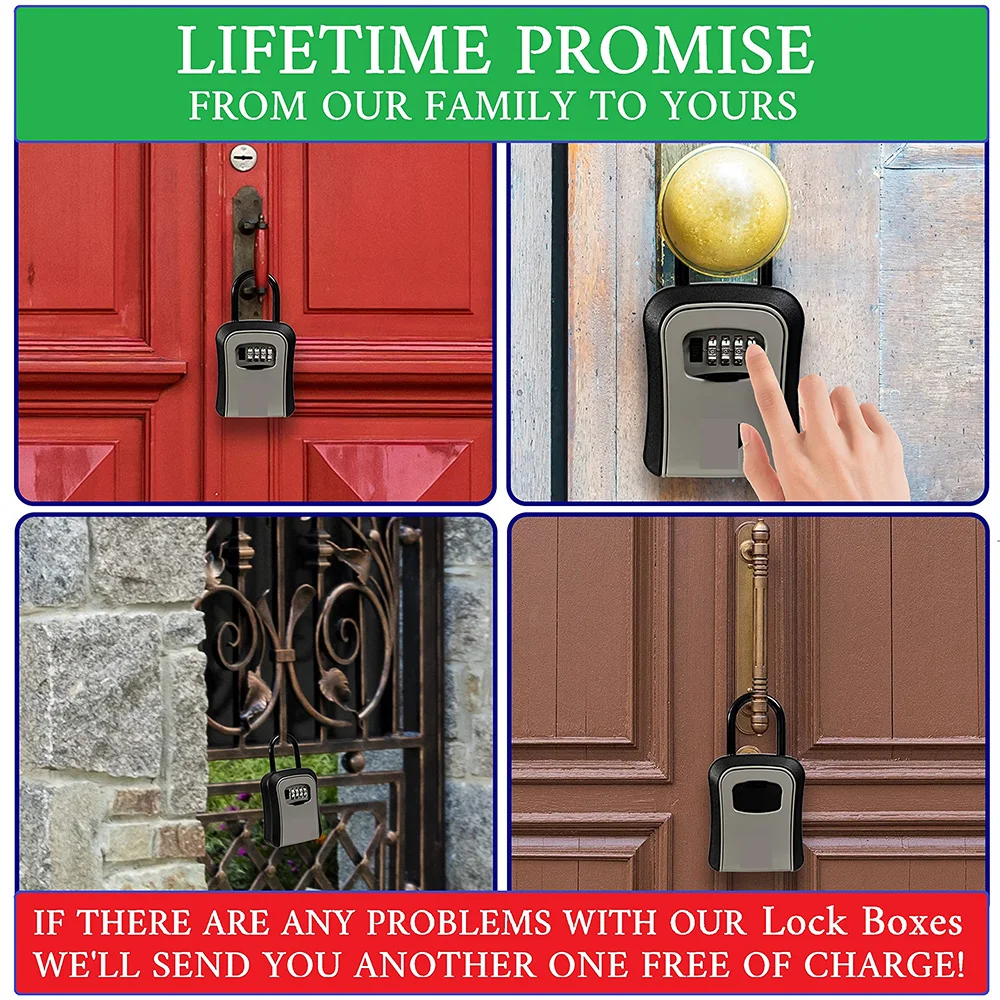 Wall-Mounted Key Storage Box Portable Key Lock Box 4 Digit Combination Security Lock Box Resettable Code Safe Lock Box for Home