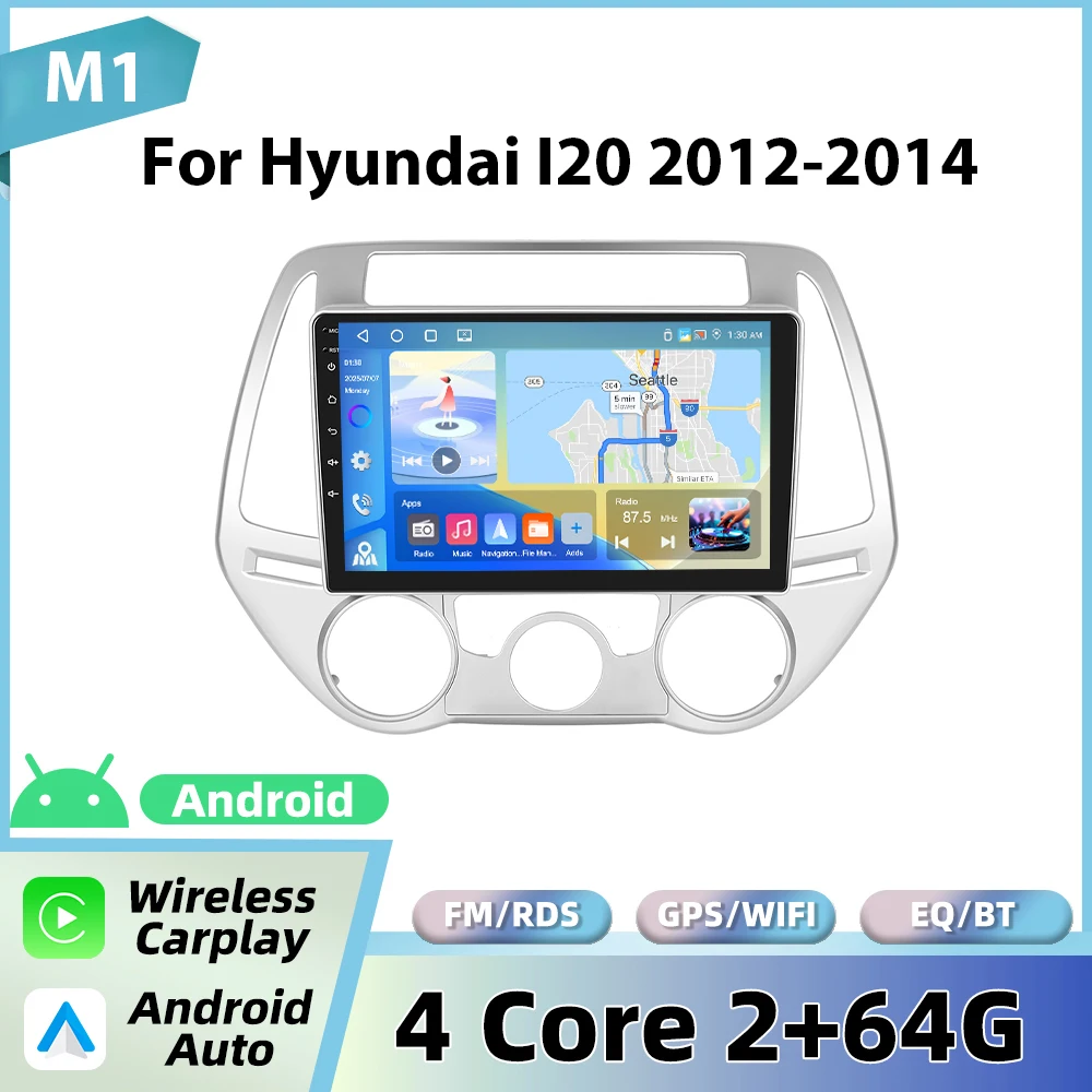 Podofo 9'' draadloze CarPlay autoradio voor Hyundai I20 2012-2014 Android GPS navigatie autoradio FM/RDS BT EQ