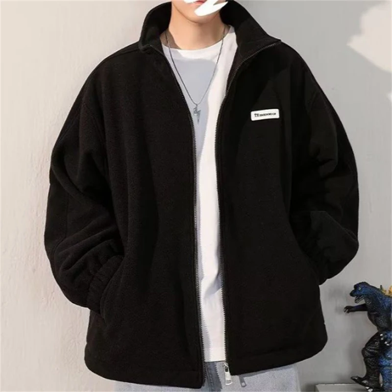 2023 Winter Coats Men Casual Polar Fleece Zipper Outerwear Stand Collar Jacket Cotton Coats Fashion Men's Clothing