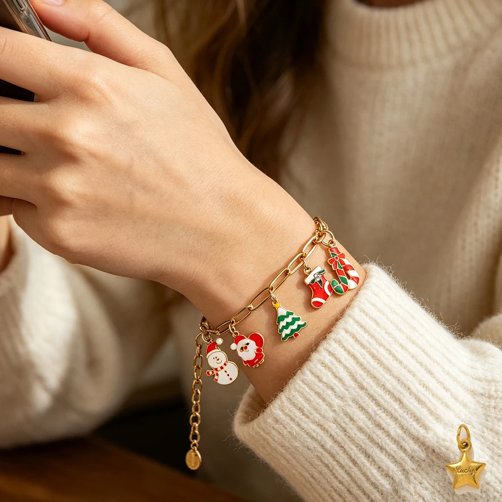 Christmas stick Santa Claus Snowman Delicate Pendant Gift for Women Girls DIY Necklace Bracelet Accessories Christmas Jewelry