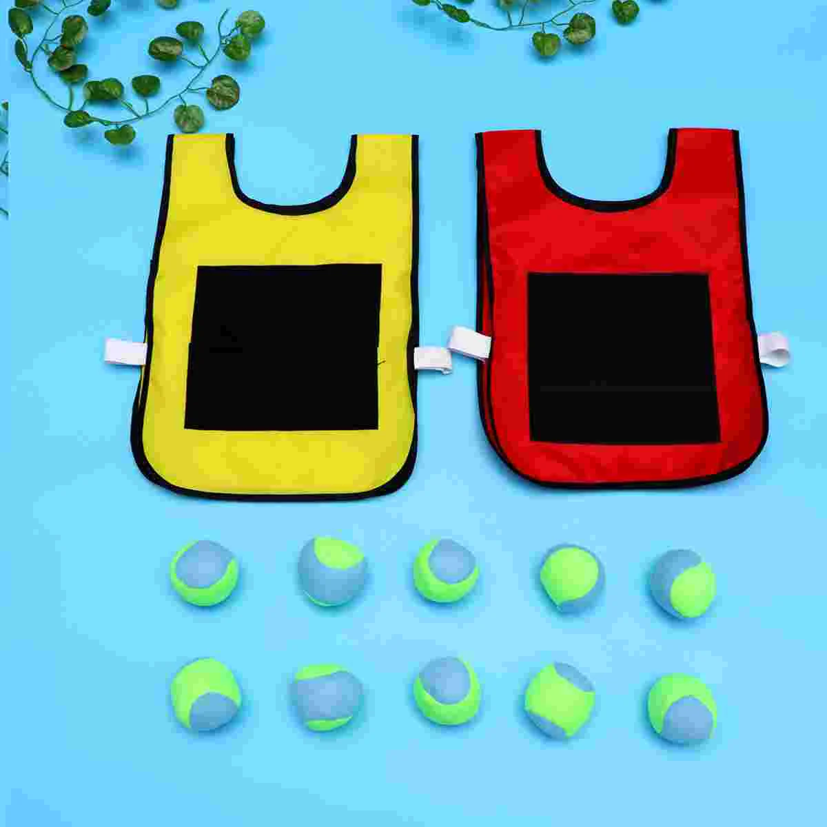 

1 Set Children Sticky Ball and Vest Game Props Sticky Ball Vest Group Plaything for Home School (Red, Yellow Vest and 10 Pcs Spo