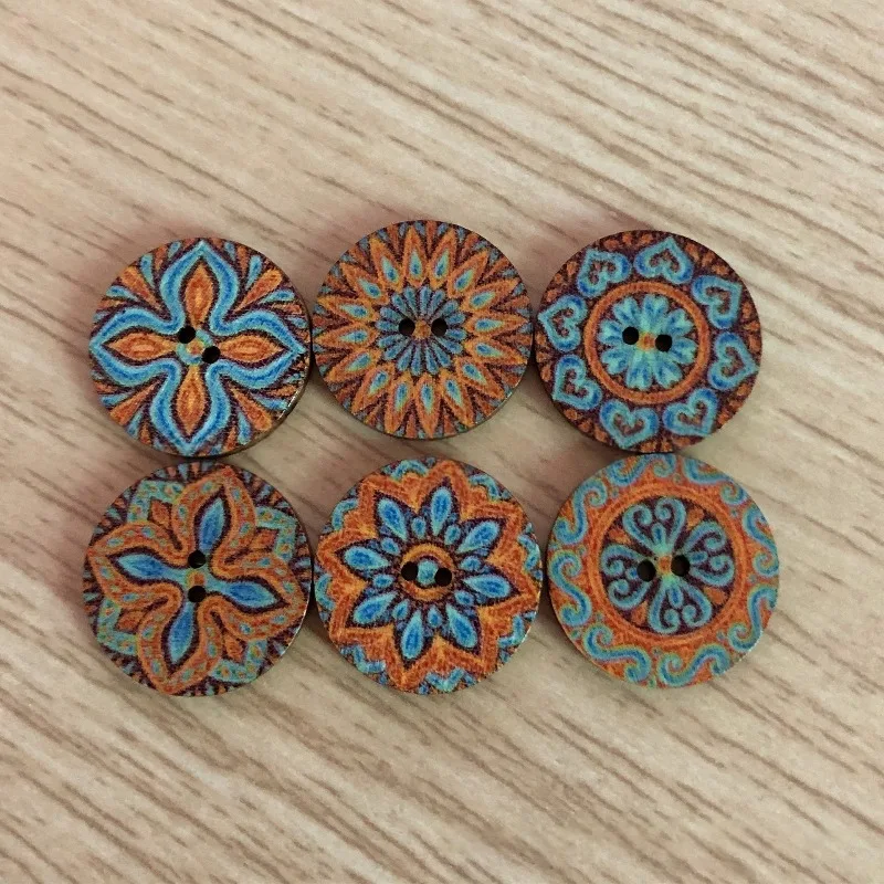 50PCS 20MM Round Wood Buttons for Crafts Mixed Vintage Wooden Craft Button with 2 Holes for Crafting DIY Sewing Decorative - view 2