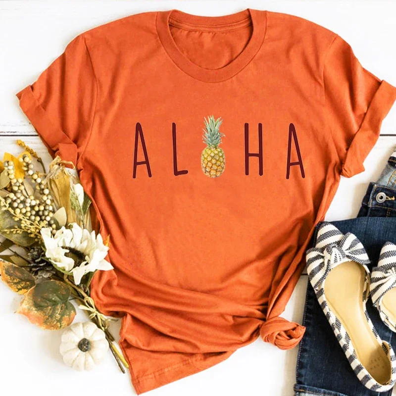 Aloha Pineapple Shirts Summer Vintage Tee Vacation Aloha Tee Aloha Pineapple Tops Hawaii Women Vintage Streetwear Clothes M