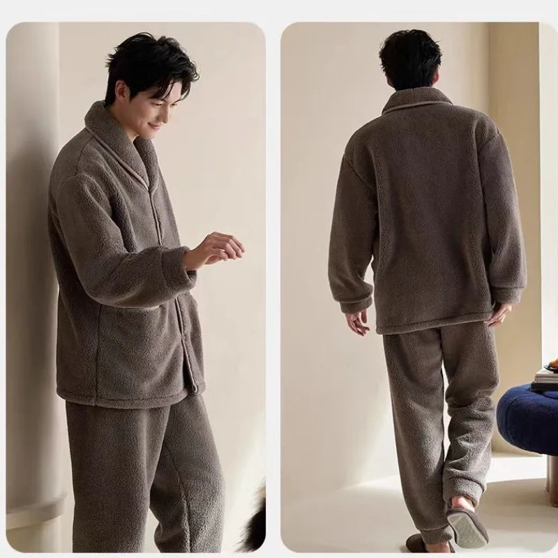 

New Men's Pajamas Coral Fleece Fleece Thickened Thermal Loungewear Flannel Teen Student Suit Casual Comfort Can Be Worn Outside