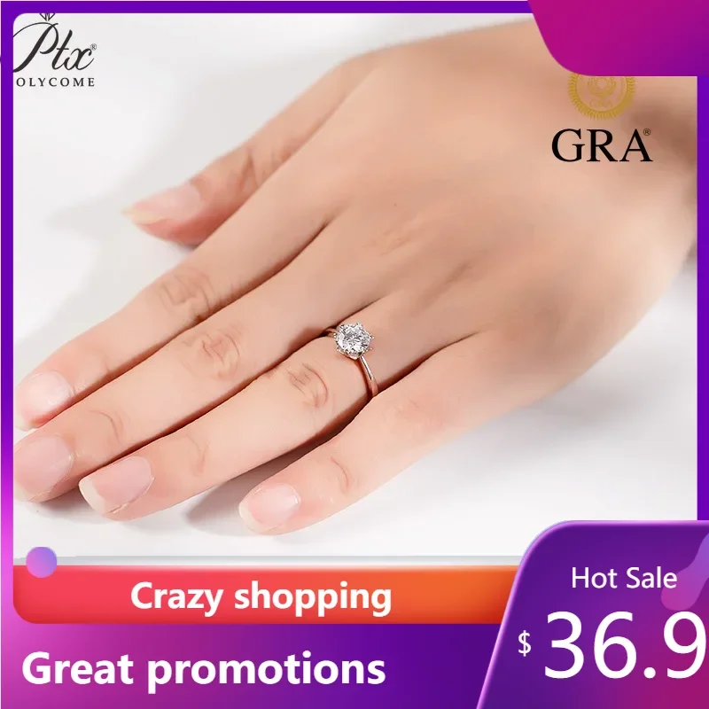 

PTX D VVS1 S925 Sliver Women's Diamond Rings Moissanite Ring Dating Engagement Diamond Couple Rings Jewelry with GRA Holycome