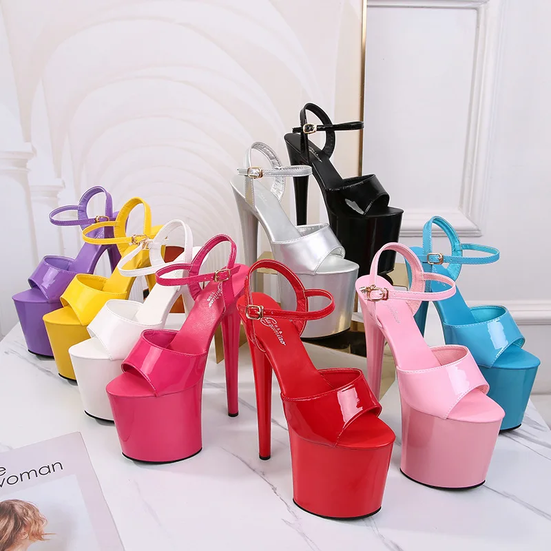 Women Sandals Patent Leather 20cm Extra High Heels with Thin Heels Sexy Platform Extremely High Ultra-high for in Summer