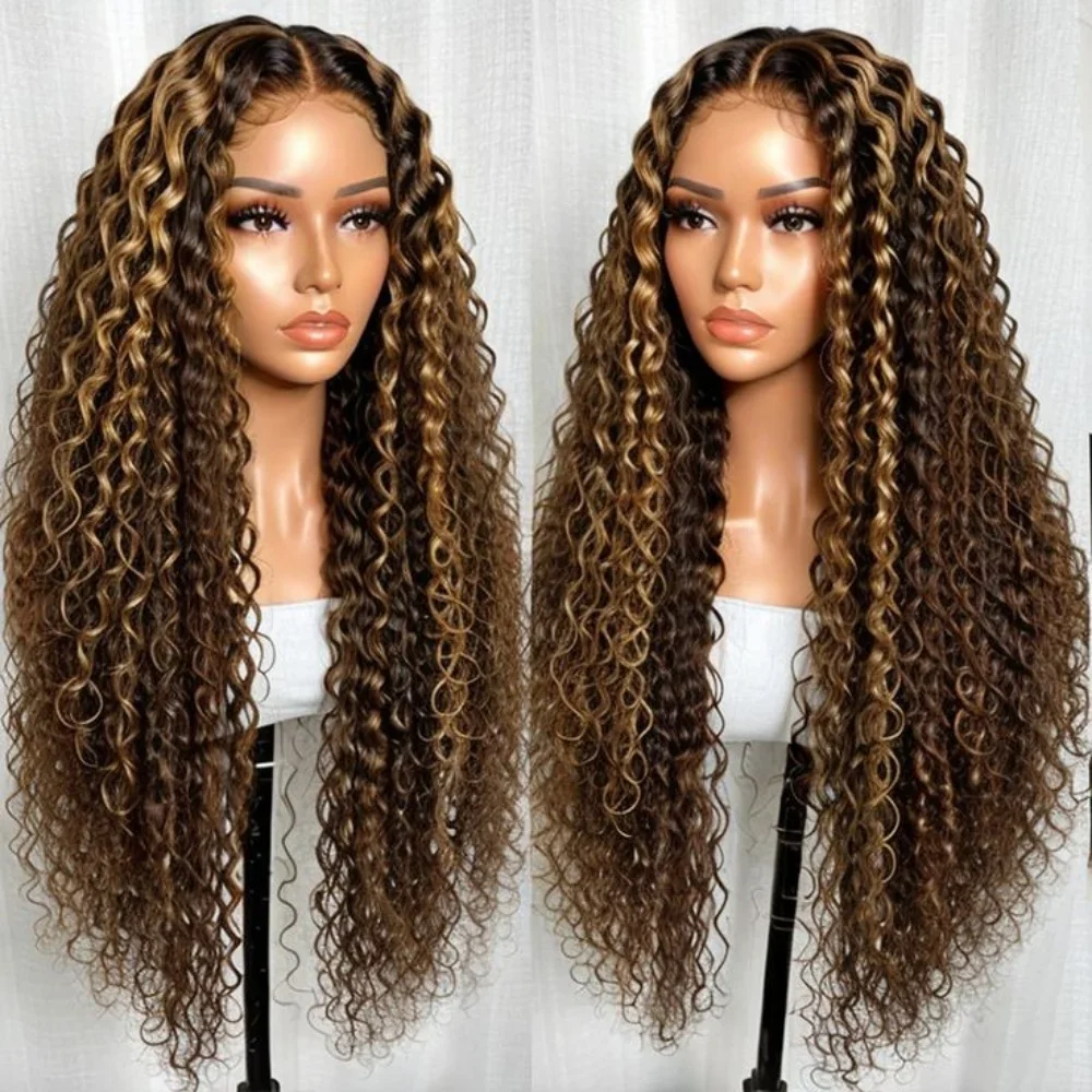 

Natural Preplucked Soft 26Inch Long Highlight Blonde Kinky Curly 180Density Hairline Lace Front Wig For Black Women Baby Hair
