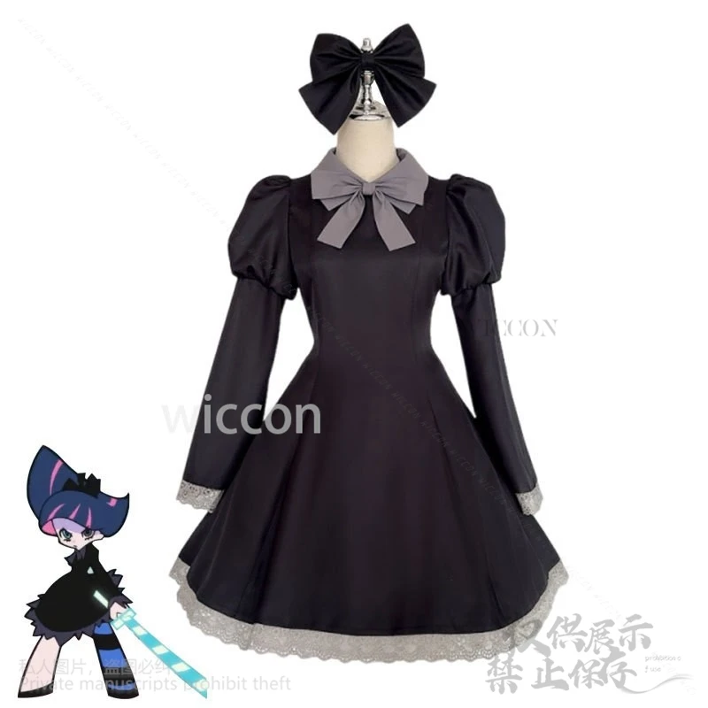 Anime Höschen & Strümpfe mit Strumpfgürtel Cosplay Strumpf Anarchie Kostüm Schwarz Goth Kleid Jirai Kei Lolita Lange Perücken Maßgeschneidert