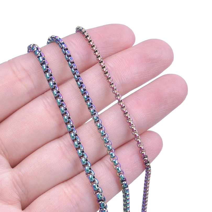 Width 2mm/2.5mm/3mm Colored Vintage Stainless Steel Necklace Bracelets Chain DIY Jewelry Making Choker Necklaces For Women Men