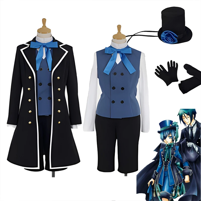 

Kuroshitsuji Black Butler S2 Ciel Phantomhive, карнавальный костюм, парик, униформа, черный костюм, шляпа, парик, аниме, новинка 2024, Shieru Fantomuhaivu