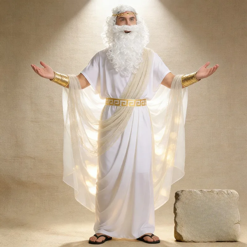 

Greek Zeus Prince Costume for Men Halloween Cosplay Arabian Style Stage Performance Outfit with Detailed Accessories