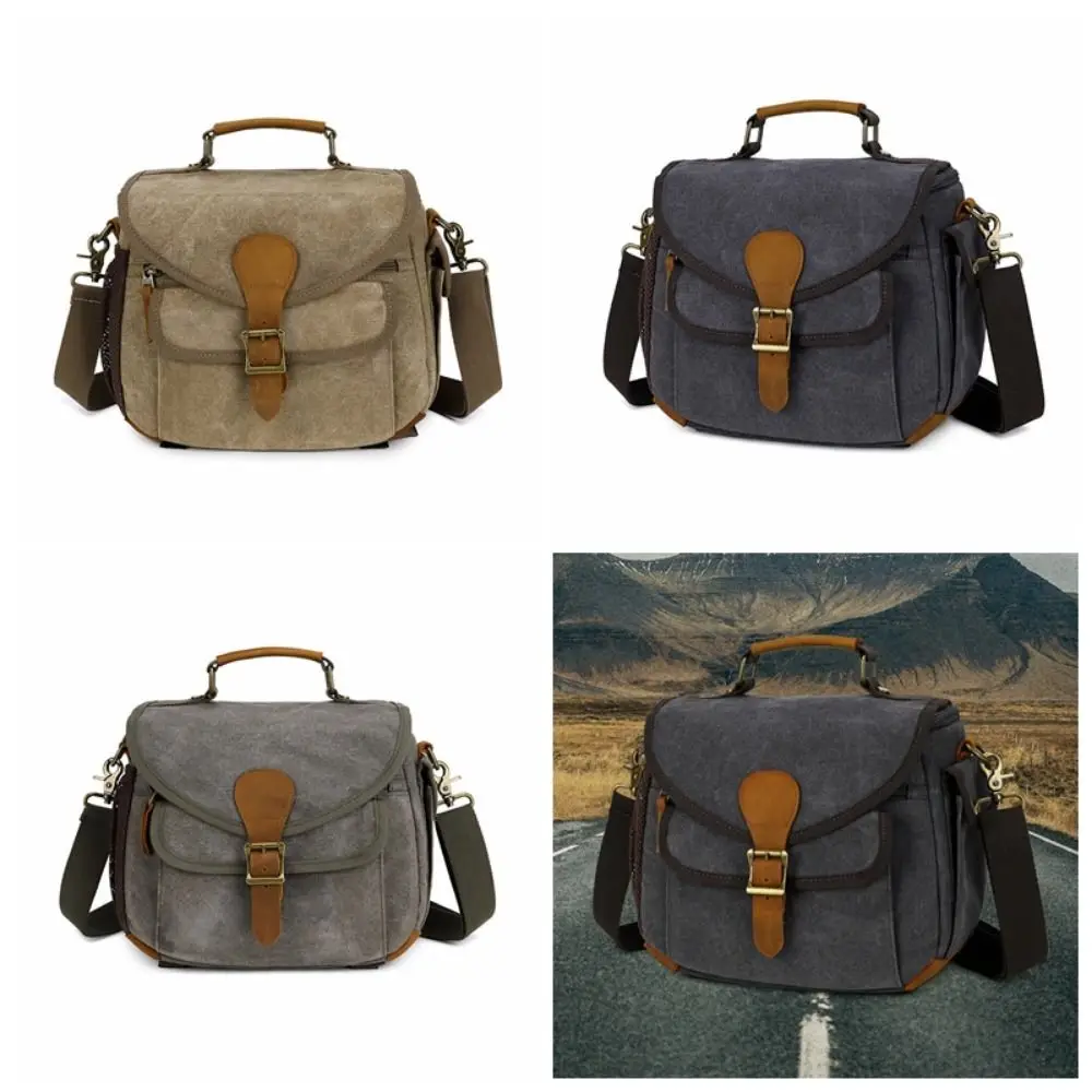 

Canvas Mirrorless Photography Camera Bag Padded Vintage Camera Lense Messenger Bag Waterproof Leather Trim