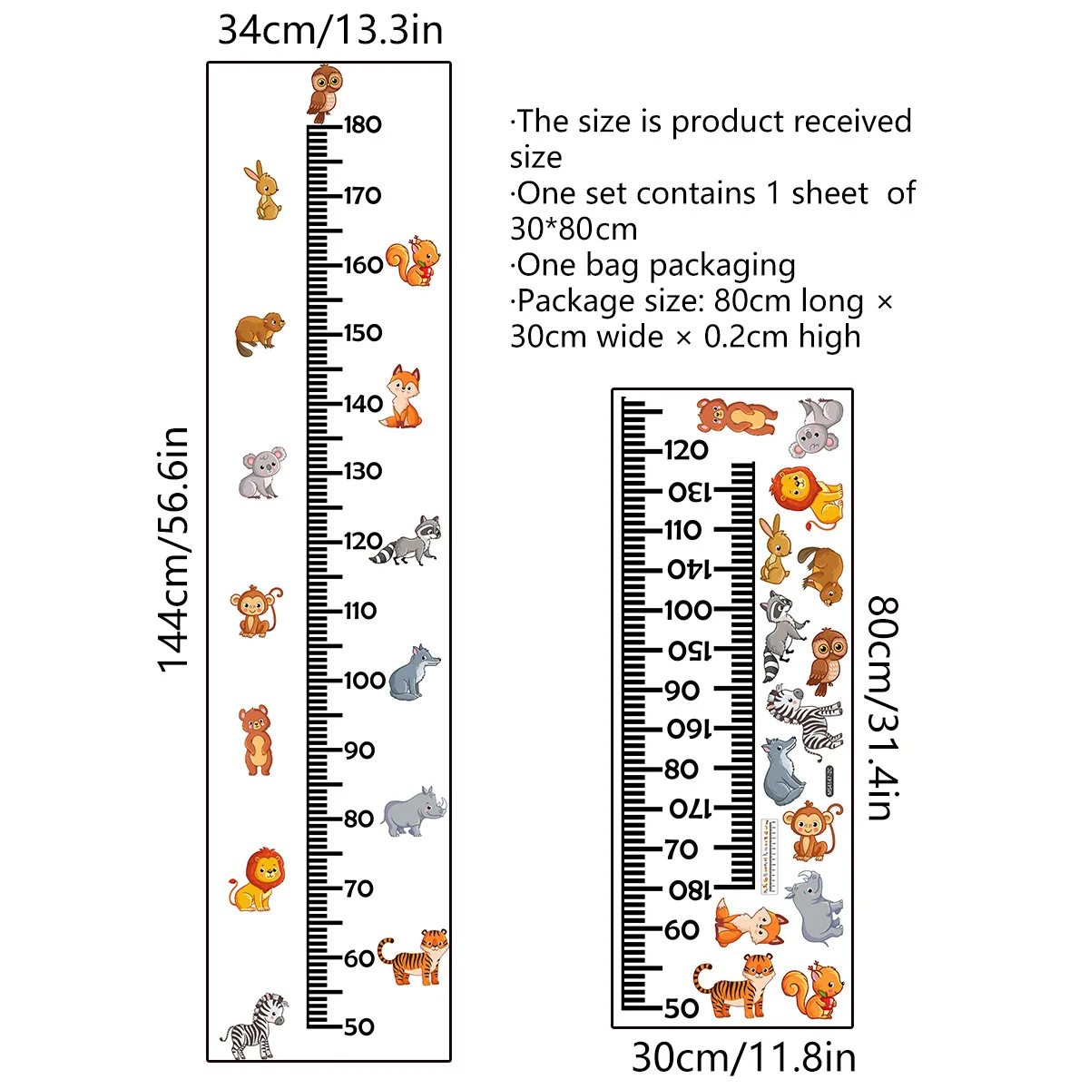 Height Stickers Nordic Animal Bear Lion Bunny for Kids Room Nursery Room Kindergarten Baby Measuring Height Ruler Wall Stickers