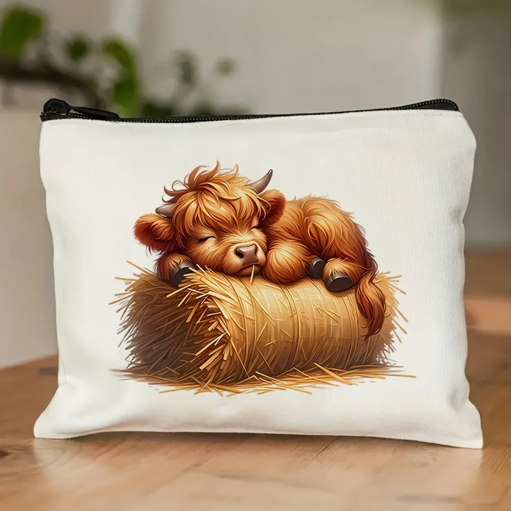 Women's Highland Cow Makeup Bag, Double-Sided Print Large Capacity Unscented Pouch, Ideal Themed Gift for Men & Women