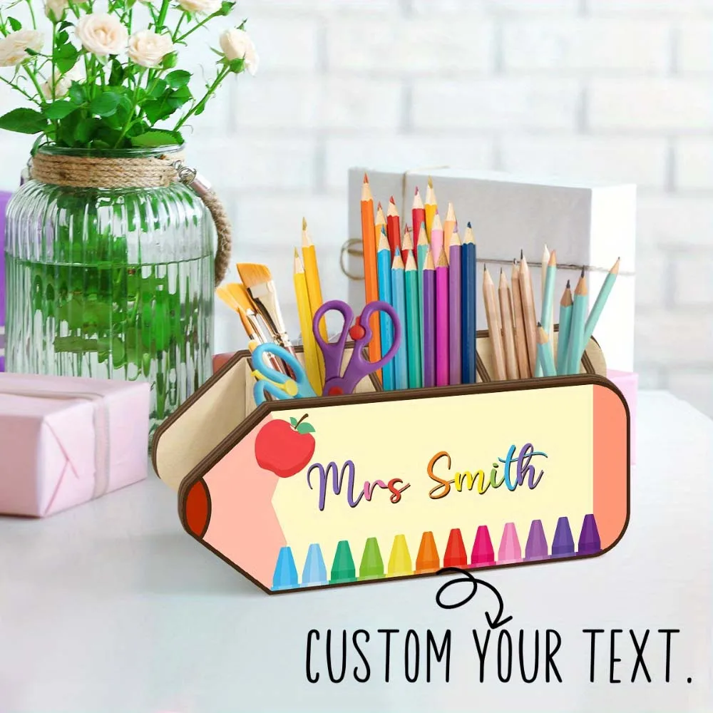 

1 шт. настраиваемый держатель для ручек в форме карандаша, окрашенный органайзер для рабочего стола. Индивидуальная надпись/текст, подарок для учителя, признание в благодарности.