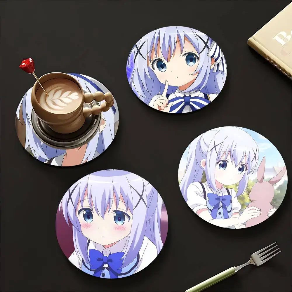 1pc Chino Kafuu Anime Characters Wooden Coaster Colour Printing Cup Mat Home Desk Decoration Gifts