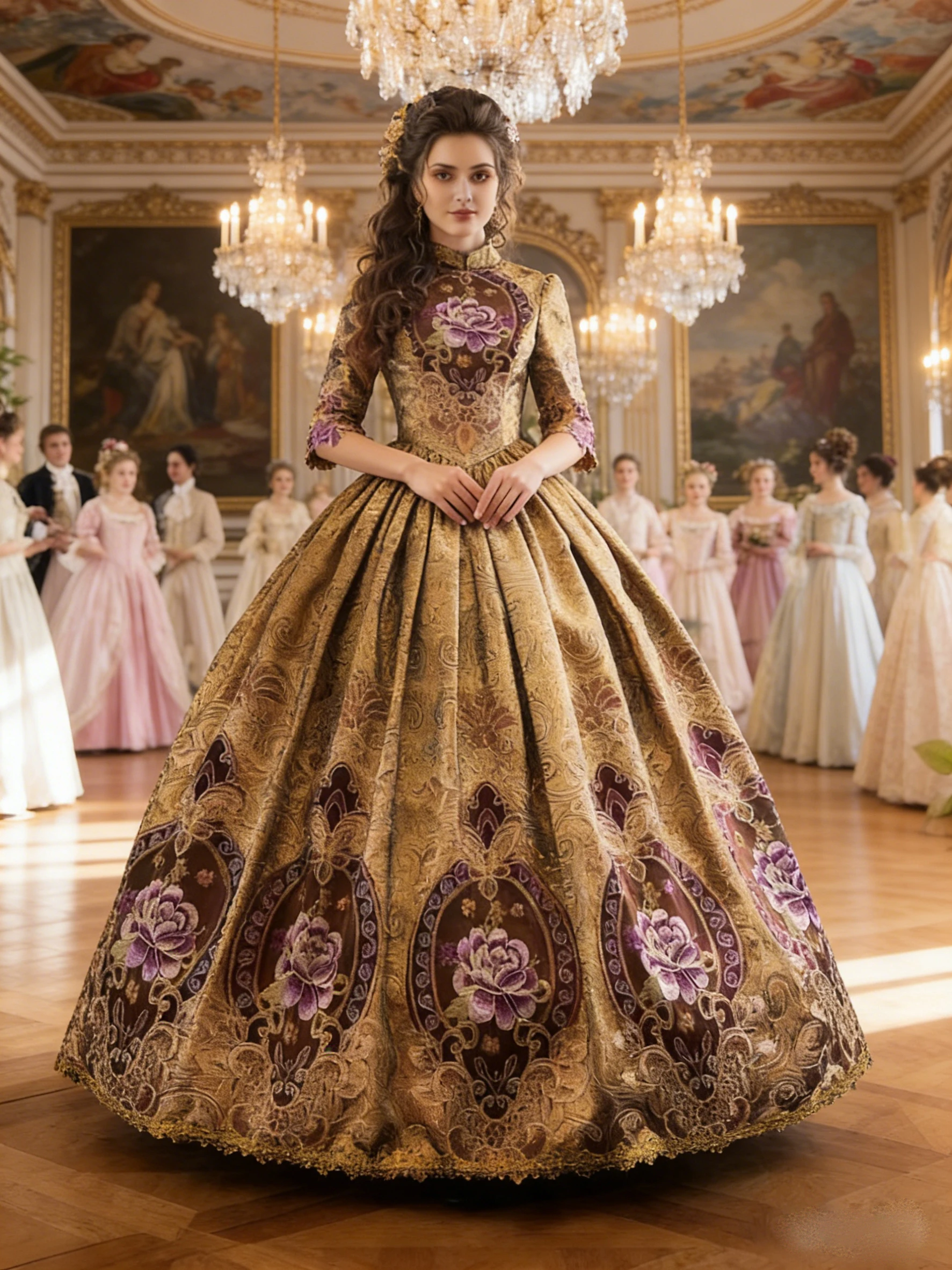 

Elegant Georgian-Era Satin Ballgown Wedding Dress Marie Antoinette Inspired Victorian Party Dress for Women