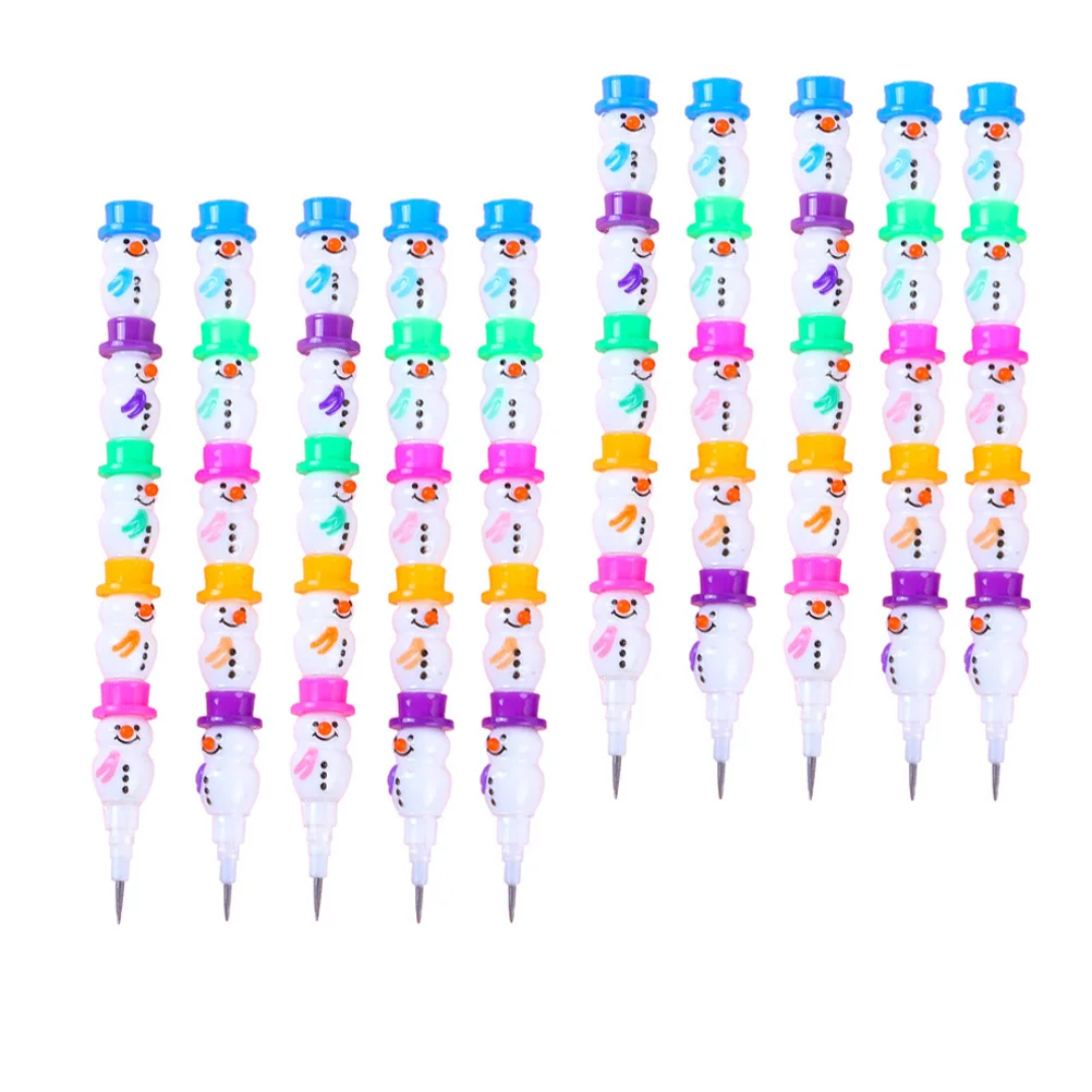 20 Pcs Snowman Pencil School Supplies Stacking Point Pencils Removable Lovely Writing Kid Christmas Gift Stackable