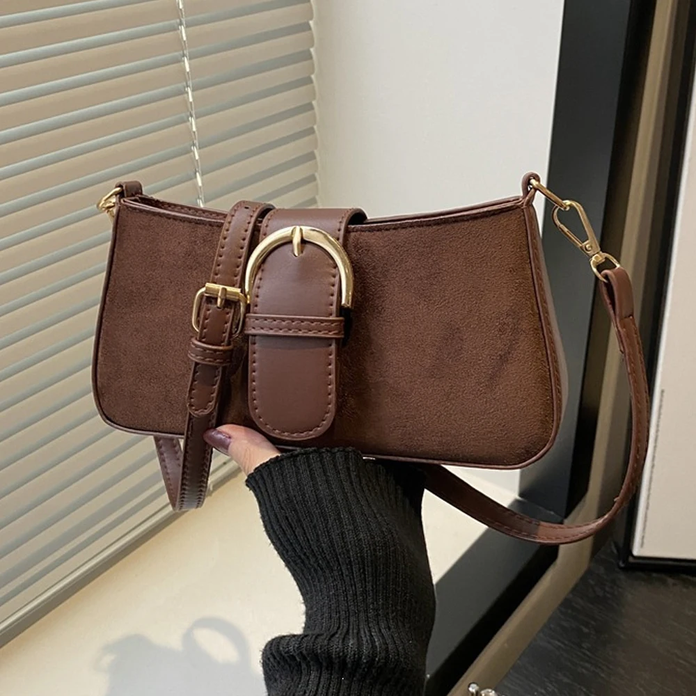Women's Crossbody Bag, High-Quality Faux Suede Shoulder Bag, New Stylish Retro Underarm Commuter Bag, Fashionable Versatile Handbag view 2