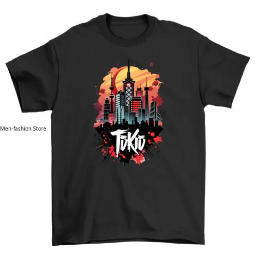 

Футболка с принтом пейзажа Токио из аниме Skyline-японские вибрации в комплекте! Забавная футболка,