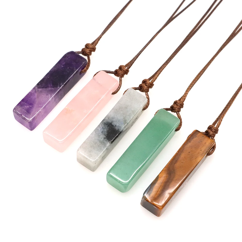 

40x10mm Healing Crystal Natural Stone Slice Pendant Necklace Reiki Chakra Quartz Amethyst Tiger Eye Women Jewelry Christmas Gift