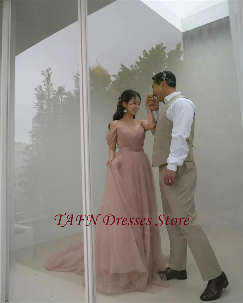 TAFN Fairy Off Shoulder Korea Wedding Dress Photo Shoot A Line Tulle Bridal Gown Evening Party Dresses customized