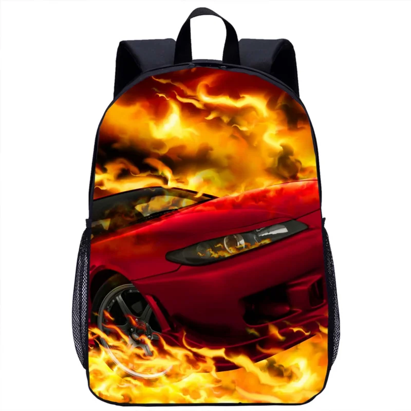 Creative Retro Flame Car Pattern Backpack Girls Boys Student School Bag Teenager Women Men Travel Rucksacks Casual Backpacks