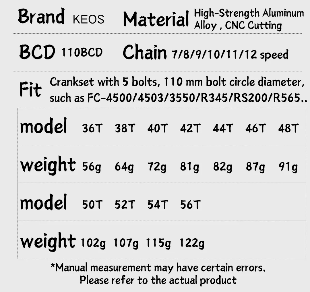 DECKAS KEOS 110BCD Chainring 36T-52T Bicycle Chainwheel forShimano SRAM 5 Bolt Road Bike Narrow Wide Crank Bike Accessories