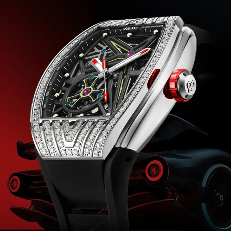 Carnival Brand IW Serie di fascia alta Movimento importato di lusso Orologio meccanico da uomo Sport 50M Orologio tourbillon scheletrato impermeabile