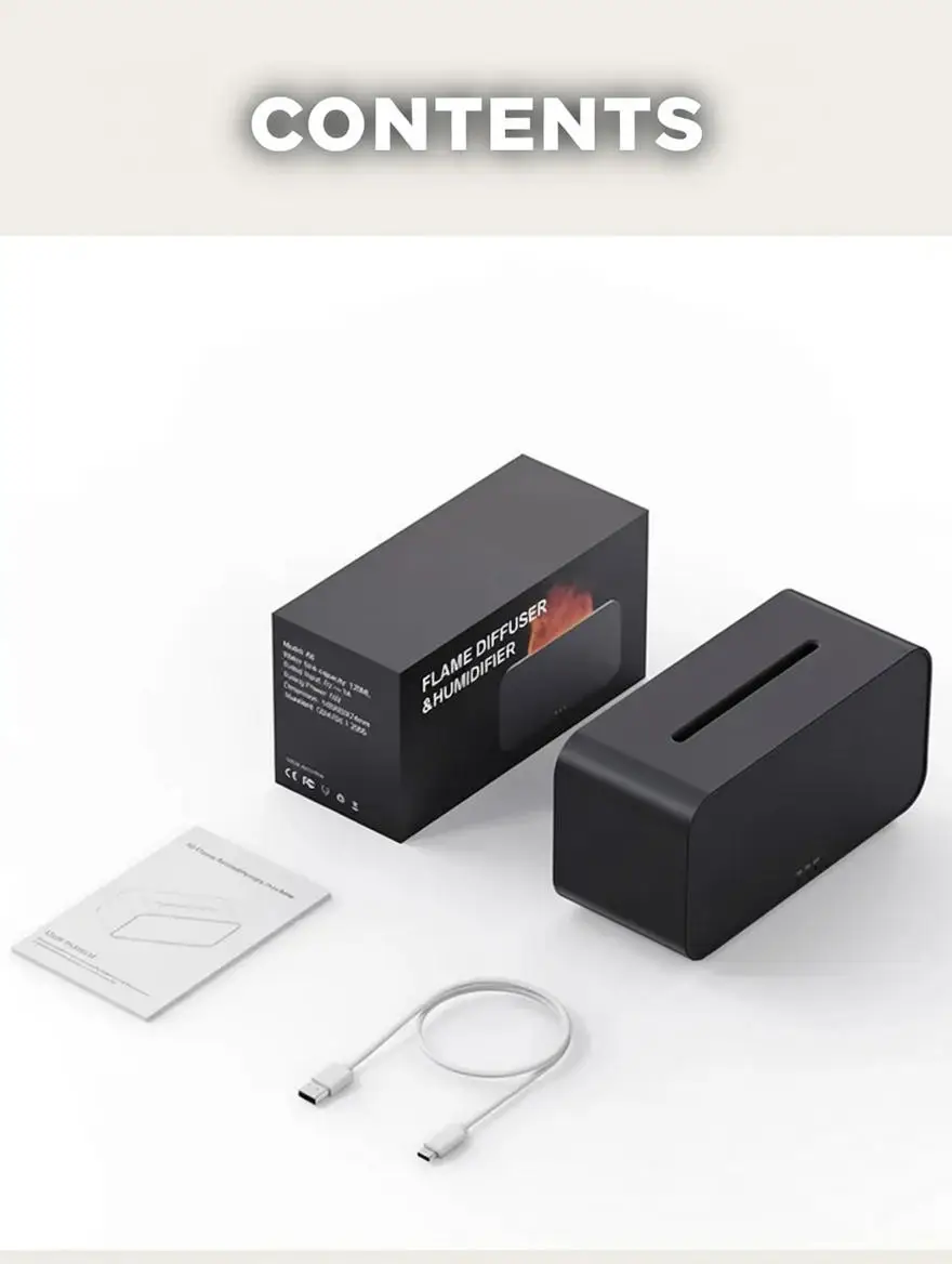 Mini Simulation Flame Humidifier with Colorful Atmosphere Light No Water Power Protection Timed Function for Home Bedroom Office