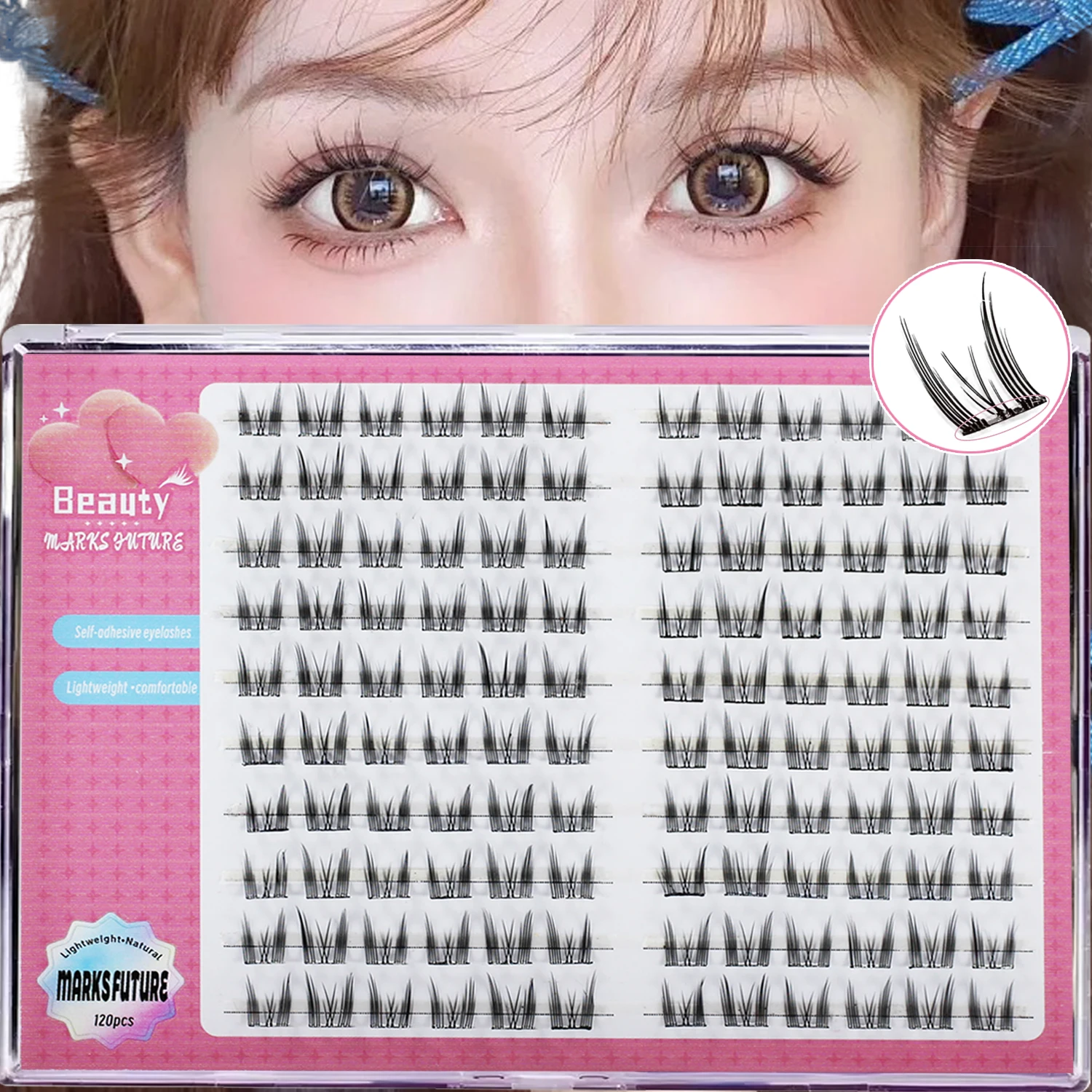 Self-Adhesive Eyelashes, 120 Pieces, Curled False Eyelashes Suitable for Beginners, Easy to Wear, Glue-Free False Eyelashes, Length 11Mm-13Mm, Naturally Curled for a Gorgeous Look, Suitable for Daily Wear and Parties