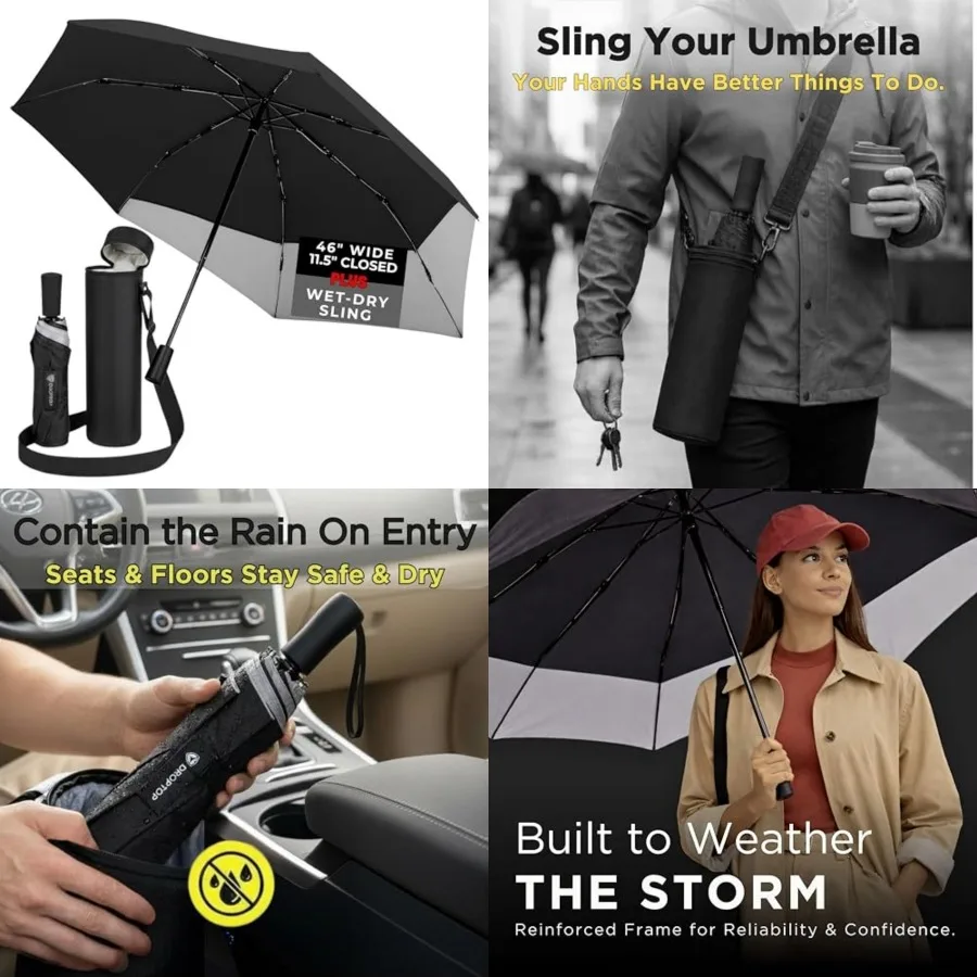 

DROPTOP Compact Umbrella Travel Size with CASE and STRAP - Windproof, Portable Folding Umbrellas for Rain and Commuting PLUS Le