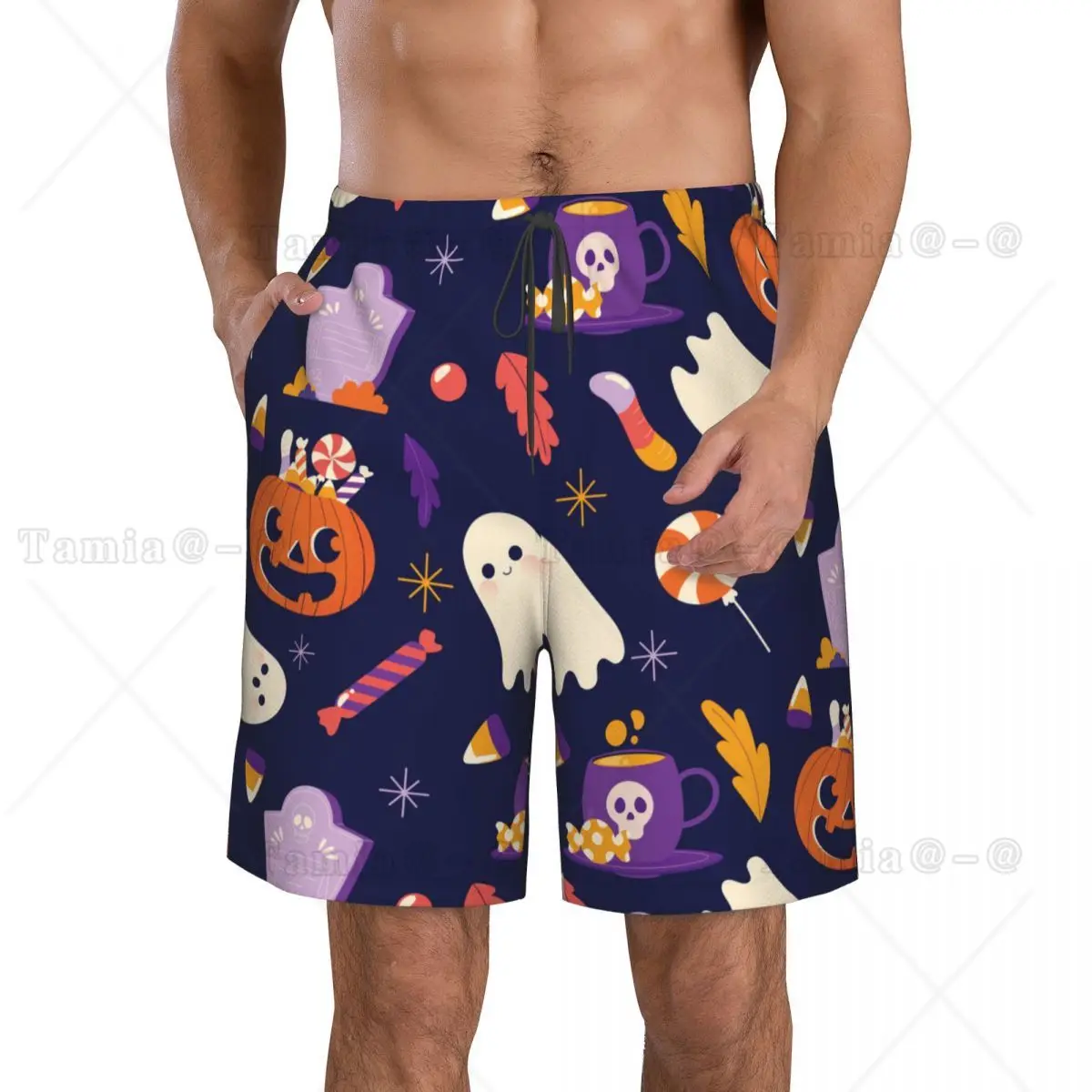 Beach Swimsuit Men's Quick-drying Swimwear Halloween with Pumpkin Ghost Men Breathable Swimwear Beach Shorts Sexy Male Swimsuit