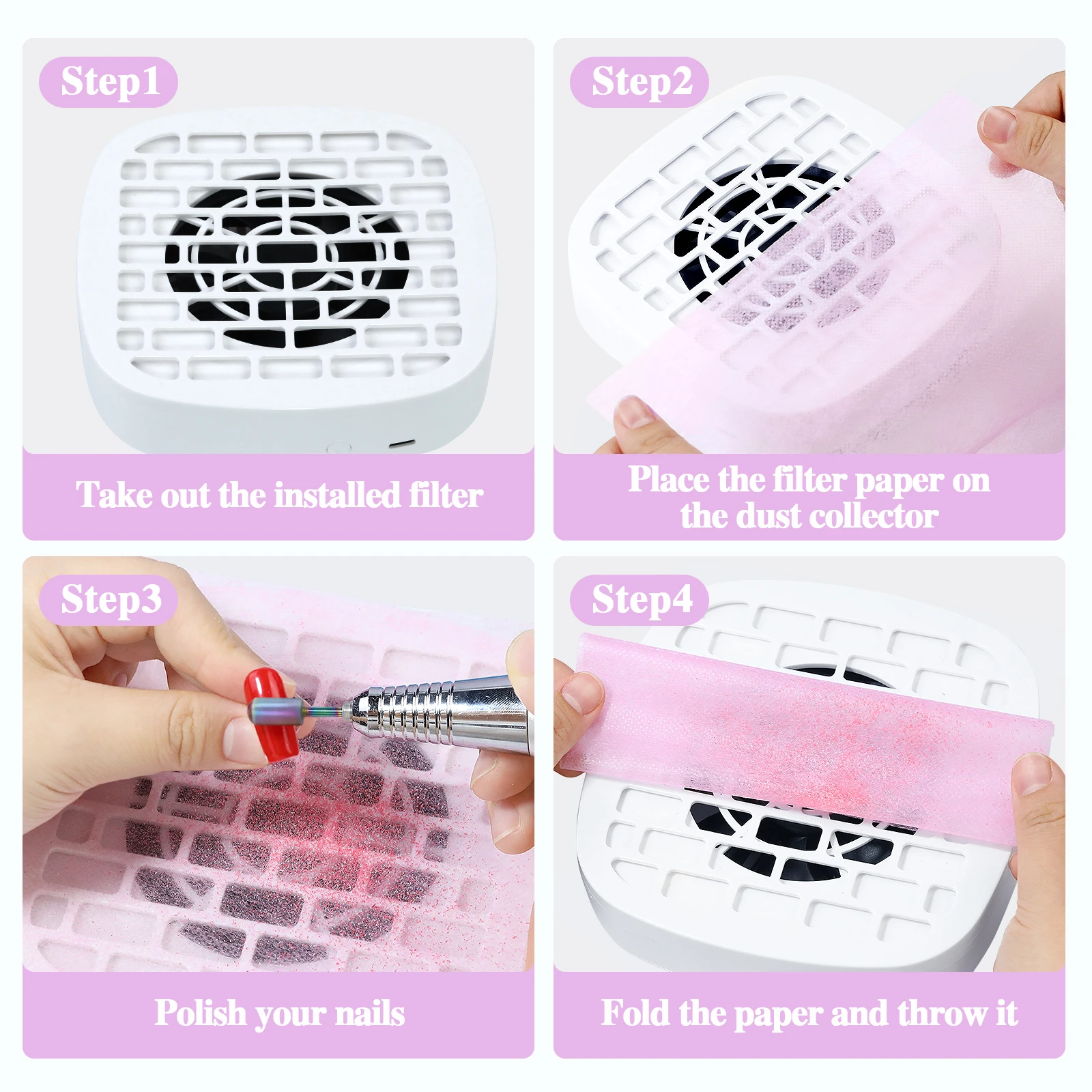 100pc Nail Vacuum Cleaner Filter Paper Filter 3Colors Non-Woven Fabric Dust Collector Replacement Portable For Nail Salon view 4