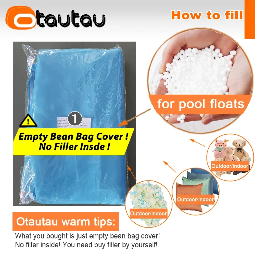 OTAUTAU Outdoor Bean Bag Cover SF487 Beach Swim Pool Lounger High Backrest【No Filler!Need To Buy Filler By Yourself !】