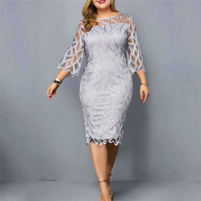 Abito da festa Slim in pizzo da donna per donna grassa 2023 o-collo manica da sera Stretch aderente 2022 abiti taglie forti Large 4XL 5XL 6XL