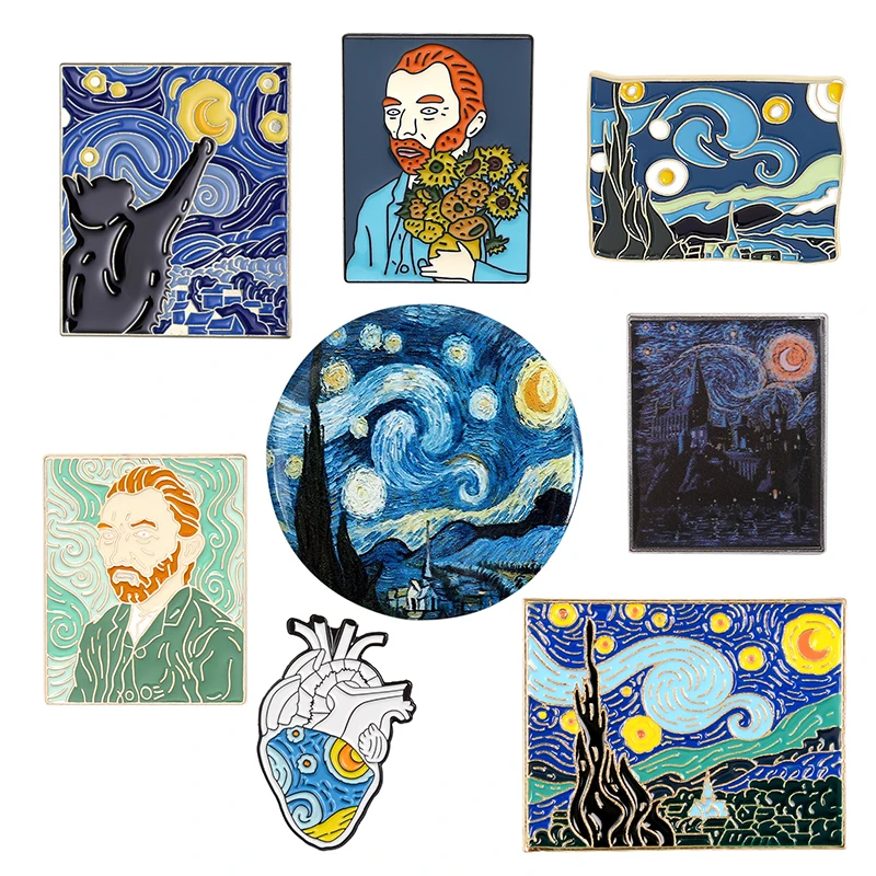 Starry Night Van Gogh Enamel Pin Custom Tinplate Brooch Cartoon Famous Oil Painting Collar Badge Art Jewelry Gift Fans