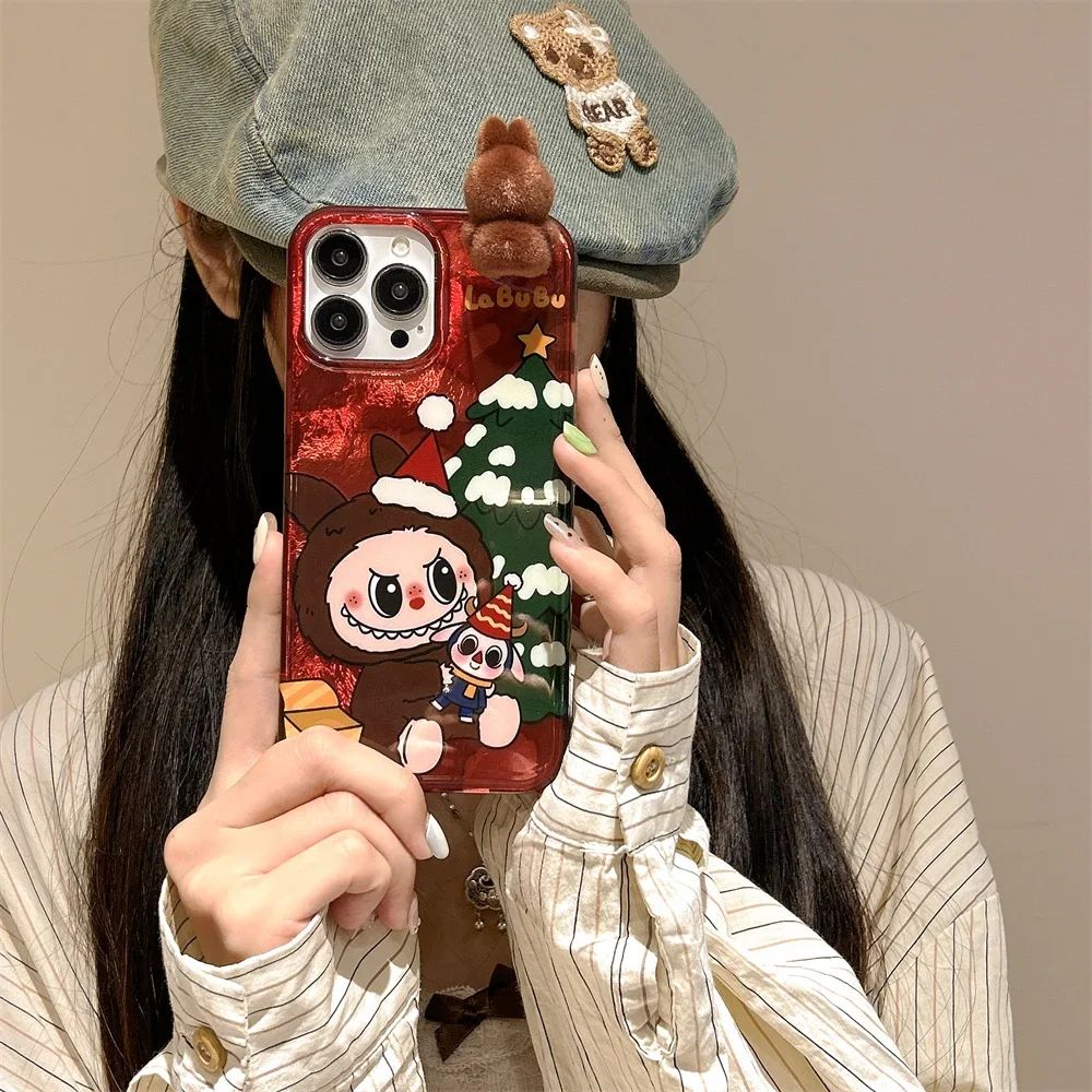 3D Cartoon Christmas LaBuBu Stereoscopic Doll Phone Case For iPhone 12 13 14 15 16 Pro Max Anti Fall Soft Back Cover