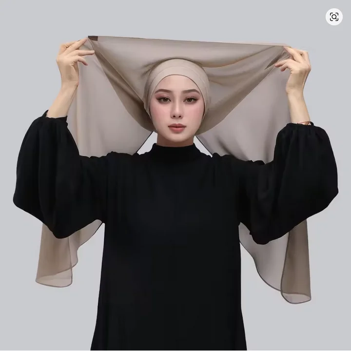 

Готовый к ношению хиджаб с магнитами для Рамадана, мгновенный платок из премиального шифона, мусульманский женский головной убор, однотонный тюрбан, бандана