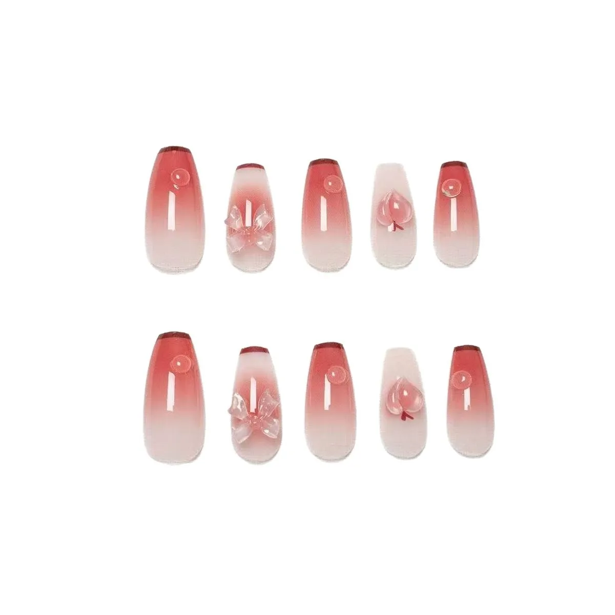 أومبير الصحافة على الأظافر الشمسية اللون تغيير الأظافر الخوخ 24 قطعة مجموعة ثلاثية الأبعاد القوس القلب تصميم الأظافر كاذبة هدية صندوق مانيكير